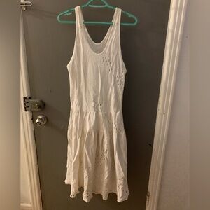 White Sleeveless Knit drop waist crochet dress